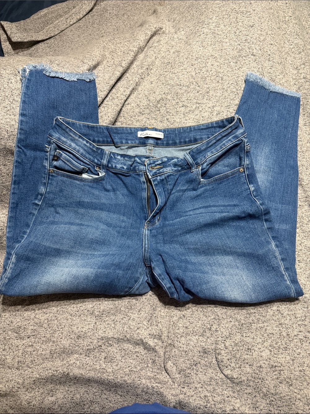 KanCan Medium Blue Skinny Jeans with Frayed Hem